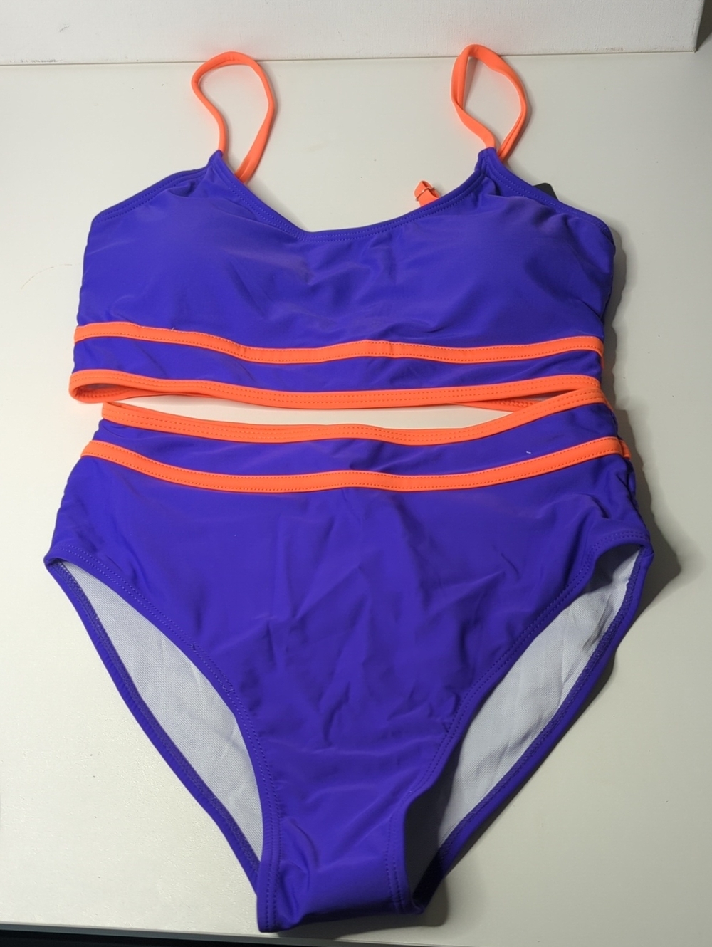 Purple Two Piece Swimsuit with Neon Orange Trim Size Small